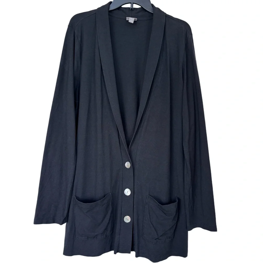 J Jill Cardigan Lightweight Neutral Pop Over Jumper Duster Black Size Large